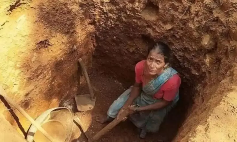 well old woman digging