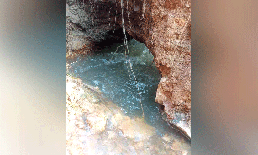 water wasting through broken irrigation project pipe