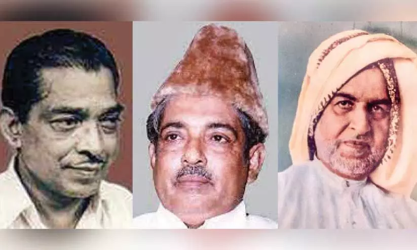 എ​സ്.​കെ. പൊ​റ്റ​ക്കാ​ട്     സി.​എ​ച്ച്. മു​ഹ​മ്മ​ദ്​ കോ​യ    അ​ബ്​​ദു​റ​ഹി​മാ​ൻ ബാ​ഫ​ഖി ത​ങ്ങ​ൾ