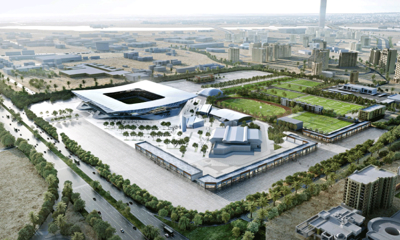 outline of one of the football stadiums to be built in Dubai