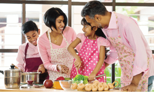 family in kitchen