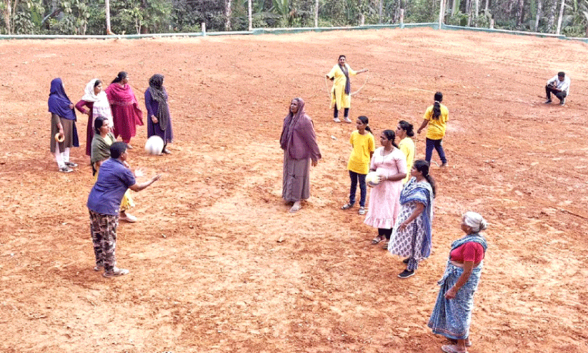 women training at play ground