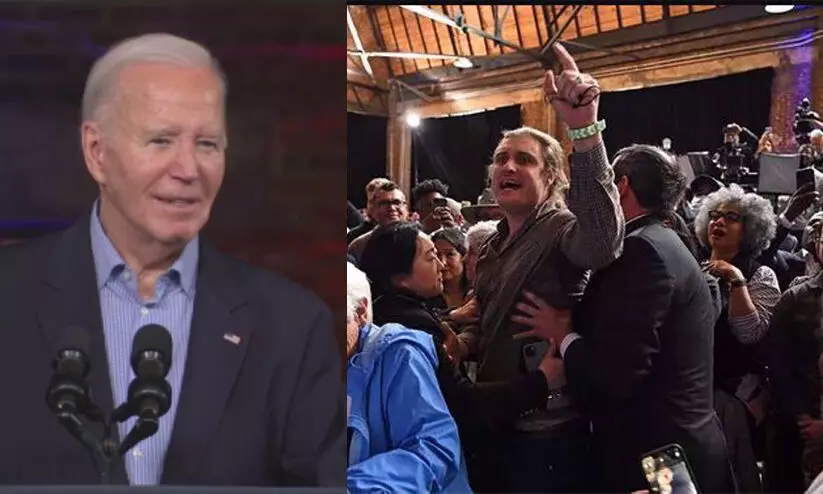 ‘പതിനായിരക്കണക്കിന് ഫലസ്തീനികൾ മരിച്ചുവീണു, നിങ്ങളൊരു ഏകാധിപതിയാണ്’; ജോ ബൈഡന്റെ പ്രചാരണത്തിനിടെ പ്രതിഷേധം