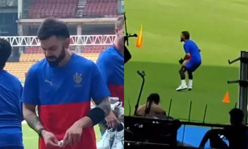 ബാംഗ്ലൂർ ടീമിനൊപ്പം ചേർന്ന് കോഹ്ലി; ചിന്നസ്വാമി സ്റ്റേഡിയത്തിൽ പരിശീലനത്തിനിറങ്ങി