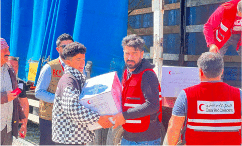 qatar red cresent society relief distribution at Syrian refugee camp