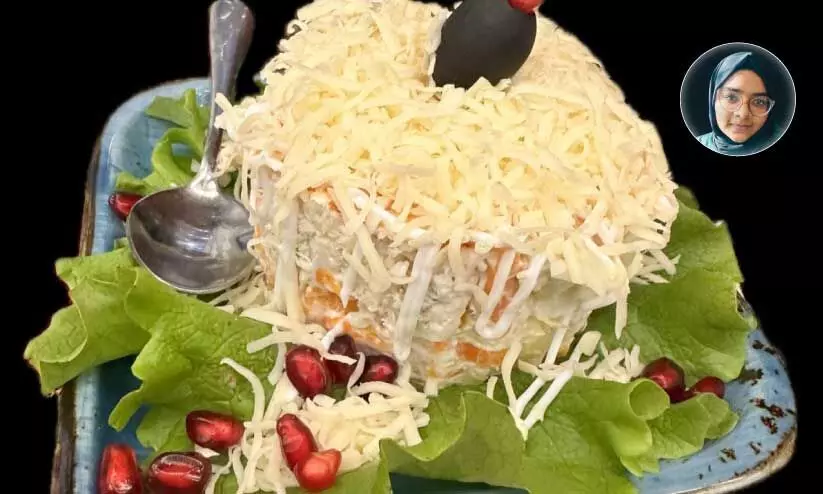 Mimosa salad, മി​മോ​സ സാ​ല​ഡ്