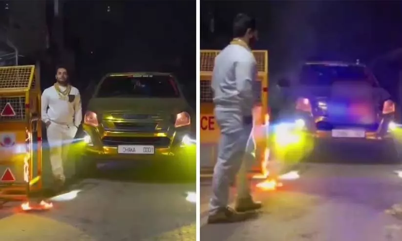 Police Barricade Set On Fire To Make Instagram Reel With Gold-Plated Pickup Truck; 1 Arrested