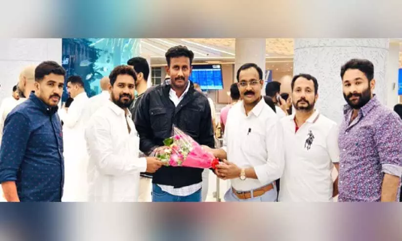 OICC leaders welcoming Youth congress state vice president anoop thaj at jeddah airport OICC leaders welcoming Youth congress state vice president anoop thaj at jeddah airport