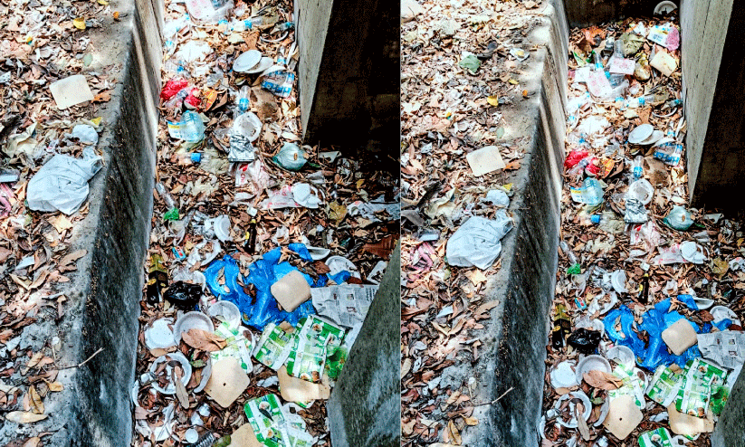 Plastic and food waste littered Nadukani