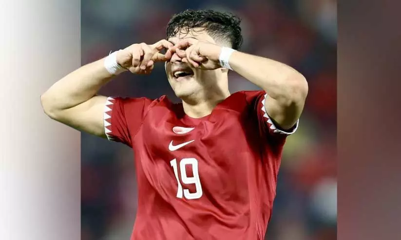 Qatars goal against Indonesia Ahmed Al Rawis joy