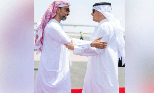 UAE National Security Advisor Sheikh Tahnoon bin Zayed Al Nahyan and Qatar Prime Minister Sheikh Mohammed bin Abdulrahman Aldhani