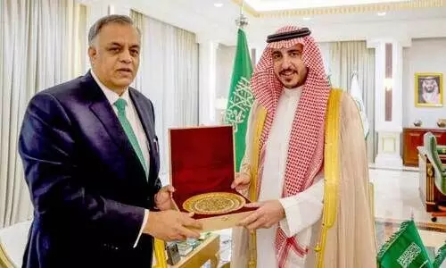 Indian Ambassador Dr. Suhail Ijaz Khan Aljauf Governor Ameer Faisal bin Nawaf bin Abdul Aziz held a meeting