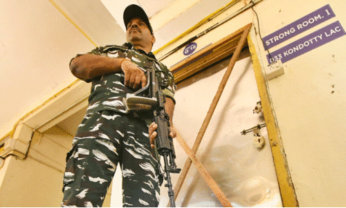 Central army guarding the strong room where the voting machines are kept Central army guarding the strong room where the voting machines are kept