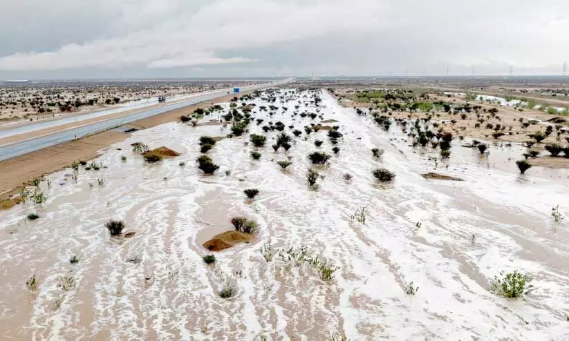 river formed in the desert during heavy rains in Taif