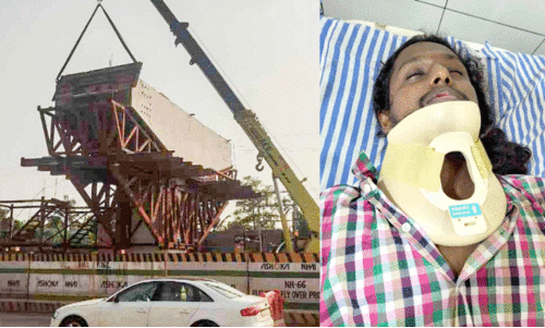 അരൂർ-തുറവൂർ ഉയരപ്പാത നിർമാണം; കമ്പി തെറിച്ചുവീണ് സ്കൂട്ടർ യാത്രികന് പരിക്ക്