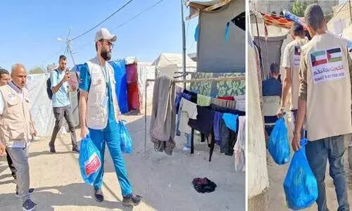 Kuwait society for relief medical team distributing food in Gaza