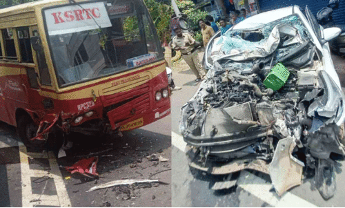 കെ.എസ്.ആർ.ടി.സി ബസും കാറും കൂട്ടിയിടിച്ച് മൂന്നുപേർക്ക് പരിക്ക് കെ.എസ്.ആർ.ടി.സി ബസും കാറും കൂട്ടിയിടിച്ച് മൂന്നുപേർക്ക് പരിക്ക്
