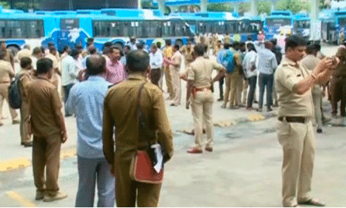 Electric bus workers