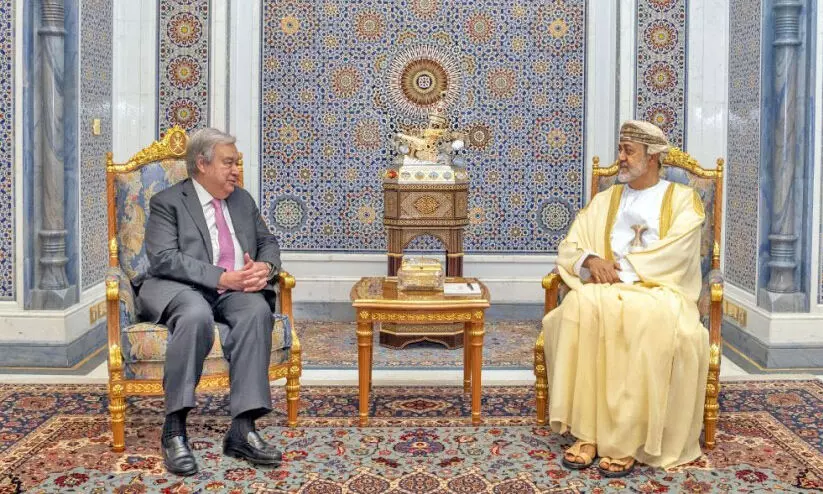 ഗ​സ്സ വി​ഷ​യ​ങ്ങ​ൾ ച​ർ​ച്ച ചെ​യ്​​ത്​ യു.​എ​ൻ സെ​ക്ര​ട്ട​റി ജ​ന​റ​ലും സു​ൽ​ത്താ​നും