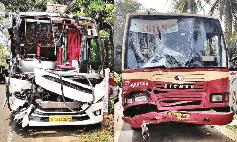 17 injured in KSRTC bus and tourist bus collision 17 injured in KSRTC bus and tourist bus collision
