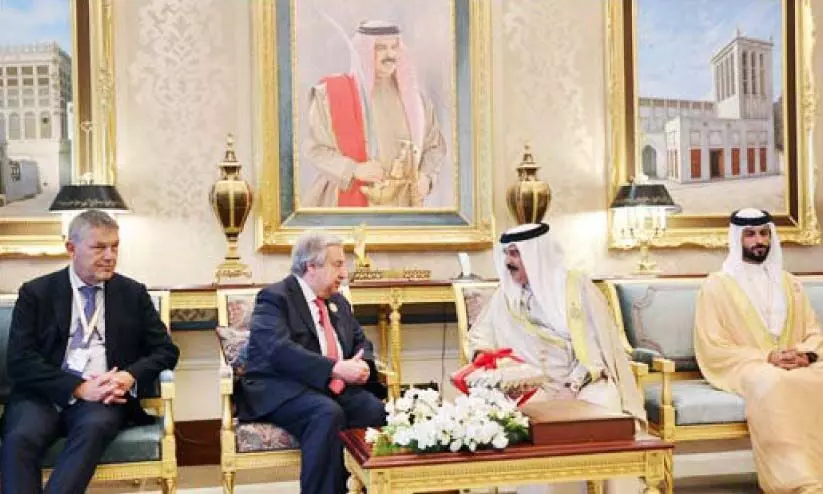 ഹ​മ​ദ്​ രാ​ജാ​വ്​ യു.​എ​ൻ സെ​ക്ര​ട്ട​റി ജ​ന​റ​ലു​മാ​യി കൂ​ടി​ക്കാ​ഴ്​​ച ന​ട​ത്തി