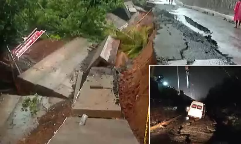 കോഴിക്കോട് പന്തീരാങ്കാവിൽ ദേശീയ പാതയുടെ സംരക്ഷണഭിത്തി ഇടിഞ്ഞു; ആംബുലൻസ് അപകടത്തിൽപെട്ടു