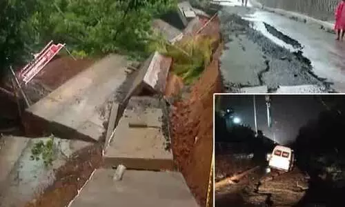 കോഴിക്കോട് പന്തീരാങ്കാവിൽ ദേശീയ പാതയുടെ സംരക്ഷണഭിത്തി ഇടിഞ്ഞു; ആംബുലൻസ് അപകടത്തിൽപെട്ടു