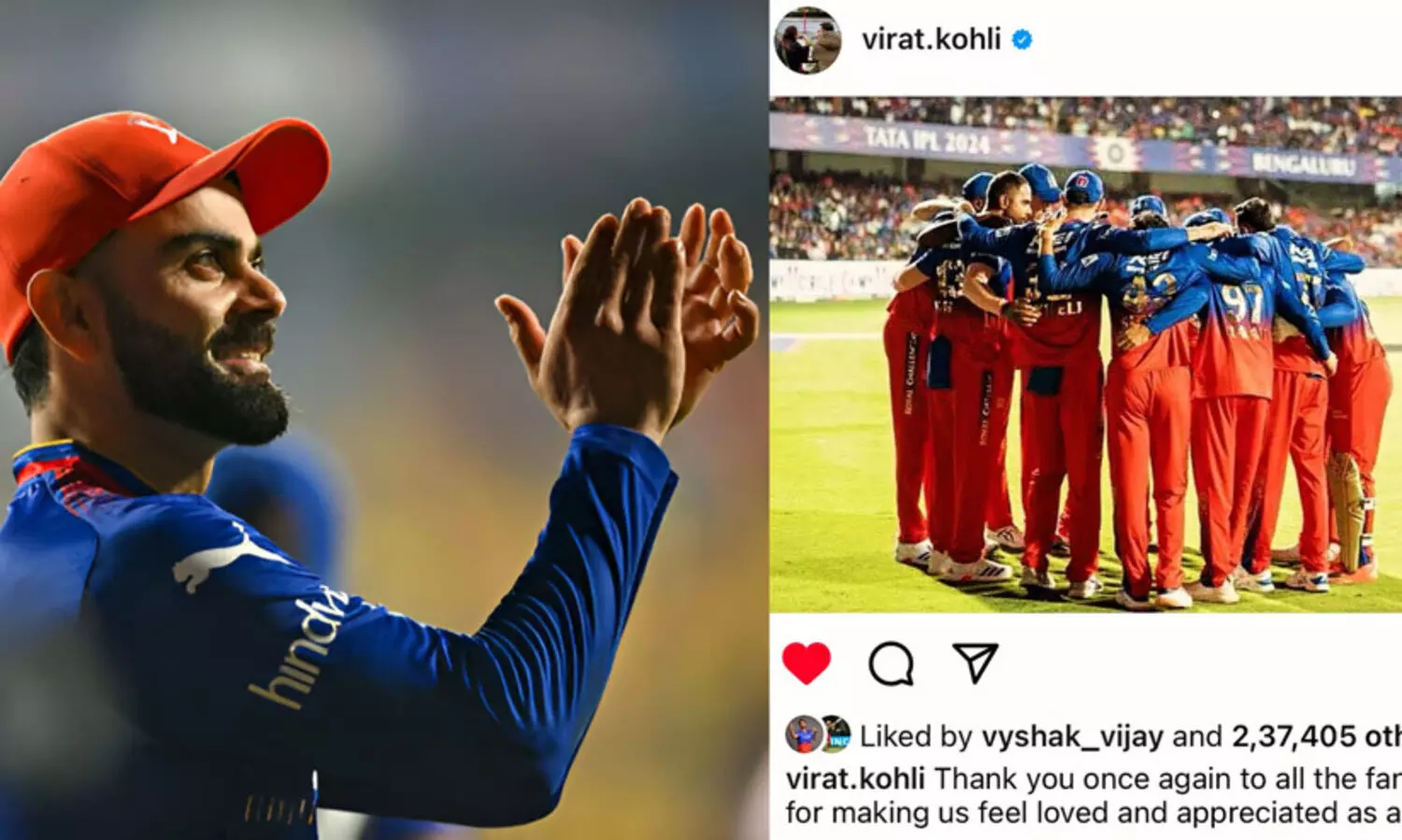 ‘നിങ്ങൾ തന്ന സ്നേഹത്തിനും അഭിനന്ദനത്തിനും നന്ദി’; ആർ.സി.ബി ആരാധകരെ ചേർത്തുപിടിച്ച് കോഹ്ലി