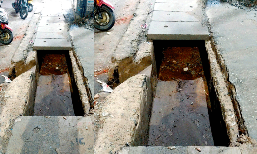 Broken slabs at Manakkad Junction are a danger trap