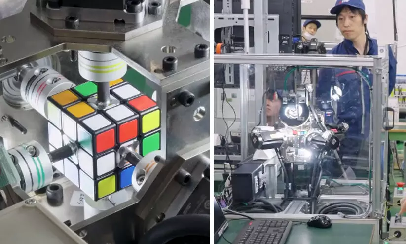കണ്ണുകളെ തോൽപിക്കും വേഗത്തിൽ റൂബിക്സ് ക്യൂബ് സോൾവ് ചെയ്ത് റോബോട്ട്; കൗതുക കാഴ്ച VIDEO