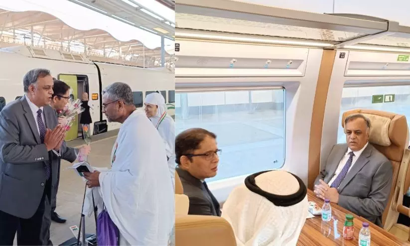 ജിദ്ദ വിമാനത്താവളത്തിൽ നിന്ന് മക്കയിലേക്ക് അൽ ഹറമൈൻ അതിവേഗ ട്രെയിനിൽ യാത്ര ചെയ്ത് ഇന്ത്യൻ ഹാജിമാർ; ചരിത്രത്തിലാദ്യം ജിദ്ദ വിമാനത്താവളത്തിൽ നിന്ന് മക്കയിലേക്ക് അൽ ഹറമൈൻ അതിവേഗ ട്രെയിനിൽ യാത്ര ചെയ്ത് ഇന്ത്യൻ ഹാജിമാർ; ചരിത്രത്തിലാദ്യം