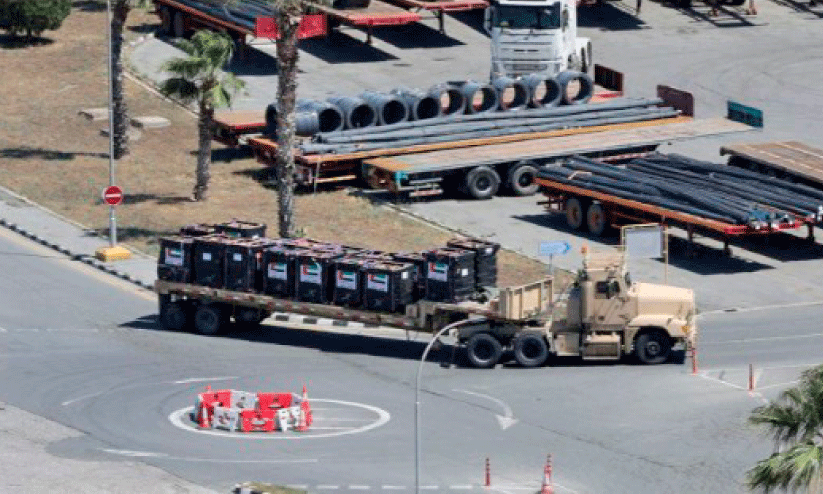 Cargo truck with UAE flag headed to Larnaca port in Cyprus the hill Cargo truck with UAE flag headed to Larnaca port in Cyprus the hill