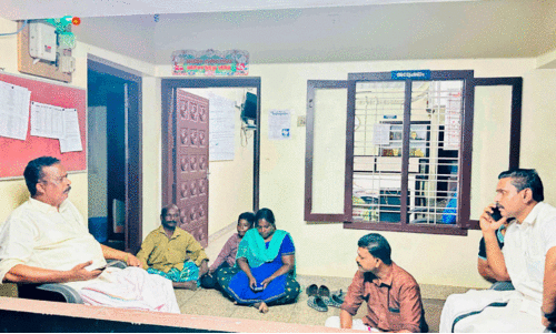 The family protested by sitting in front of the KSEB office The family protested by sitting in front of the KSEB office