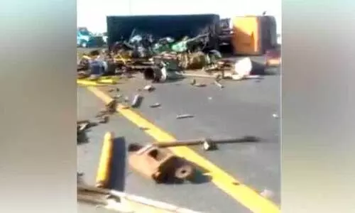 Truck overturned on the road