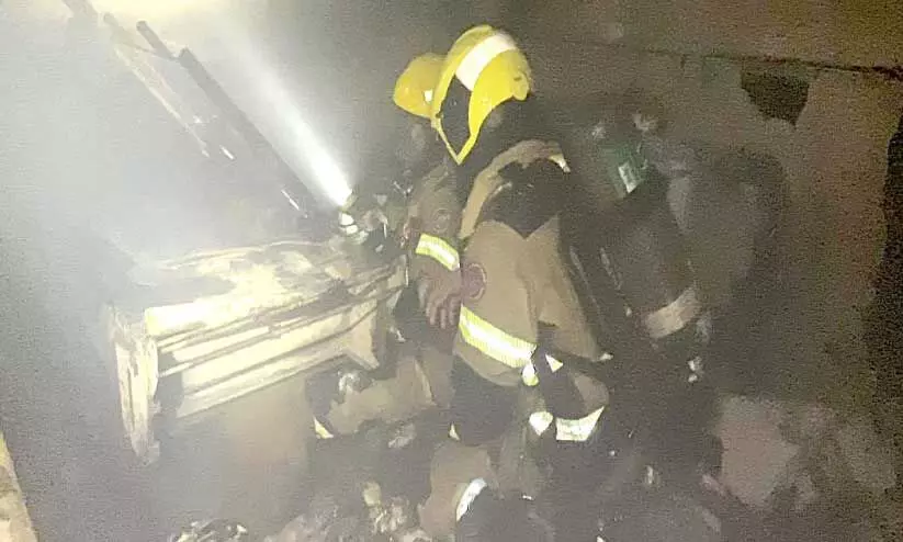 Extinguishing fire in building basement Extinguishing fire in building basement