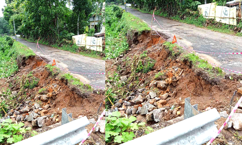 The protective wall of the road was broken The protective wall of the road was broken