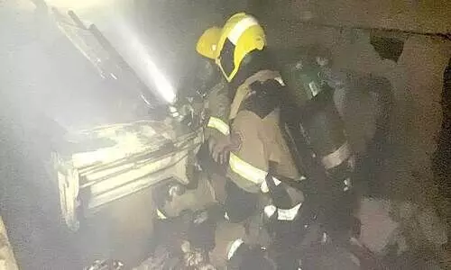 Extinguishing fire in building basement