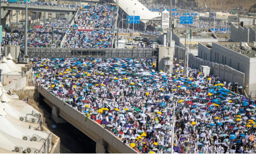 Pilgrims returning from Arafah proceed to perform the stoning ceremony at Jamra on Sunday morning.