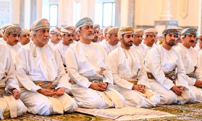 Jamia Masqar Al Murtafa Mosque in Muscat Governorate Sultan Haitham bin Tariq at the Eid prayer in Dil Jamia Masqar Al Murtafa Mosque in Muscat Governorate Sultan Haitham bin Tariq at the Eid prayer in Dil