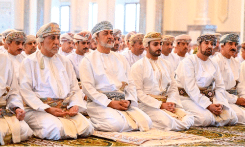 Jamia Masqar Al Murtafa Mosque in Muscat Governorate Sultan Haitham bin Tariq at the Eid prayer in Dil