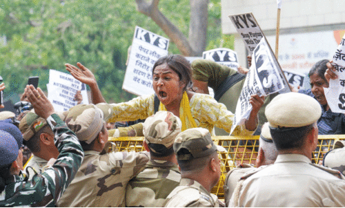 Students protest in front of Shastri Bhavan