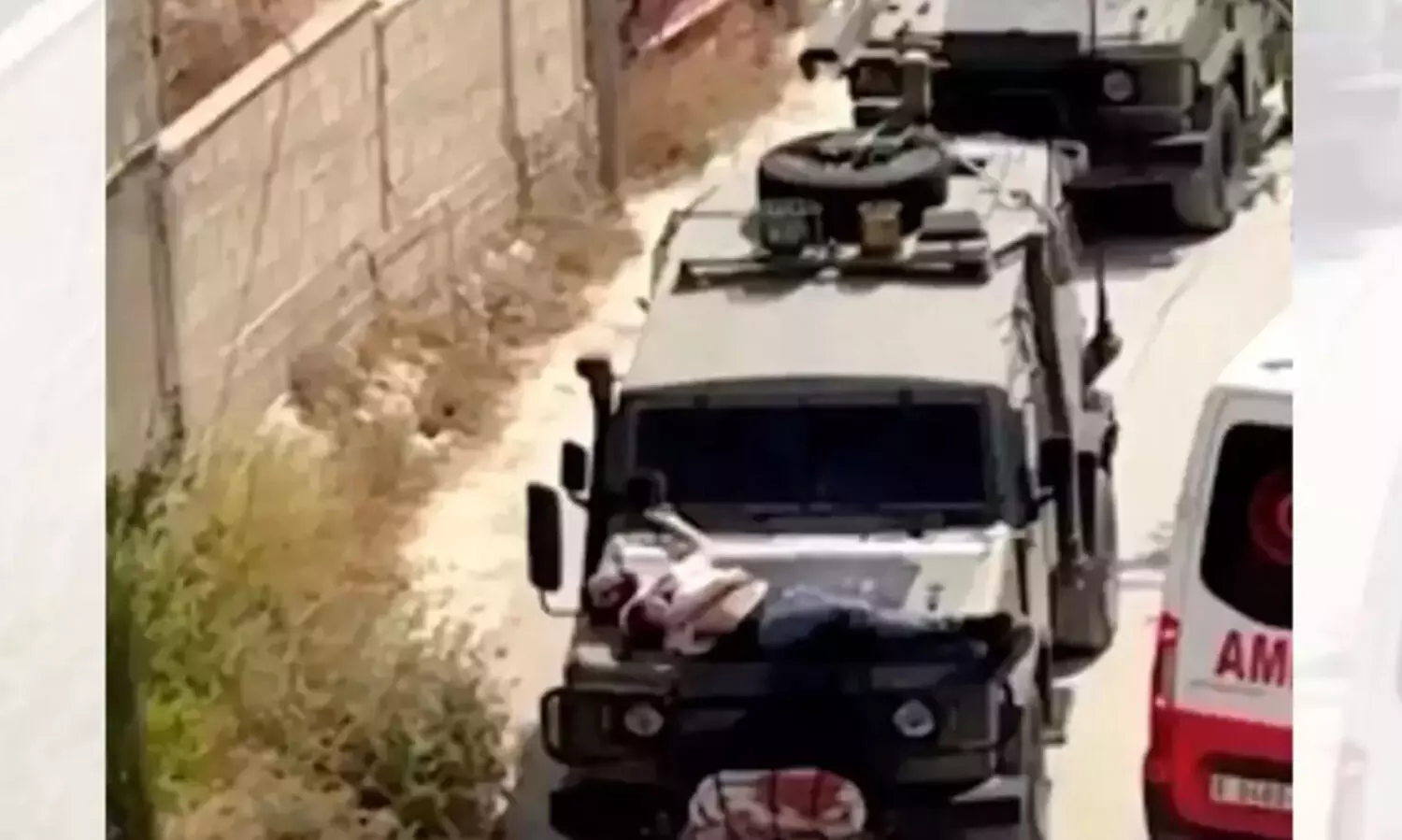 പരിക്കേറ്റ ഫലസ്തീൻ പൗരനെ മനുഷ്യകവചമാക്കി ഇസ്രായേലിന്‍റെ ക്രൂരത; ബോണറ്റിൽ കെട്ടിയിട്ട് ജീപ്പോടിക്കുന്ന ദൃശ്യങ്ങൾ പുറത്ത്