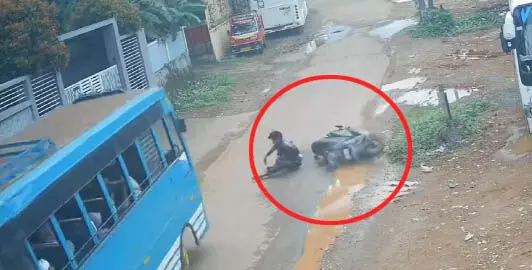 ഈ ബസ് ഡ്രൈവറിന് കൊടുക്കണം സല്യൂട്ട്; സ്കൂട്ടര്‍ യാത്രക്കാരന്‍ രക്ഷപ്പെട്ടത് തലനാരിഴക്ക്