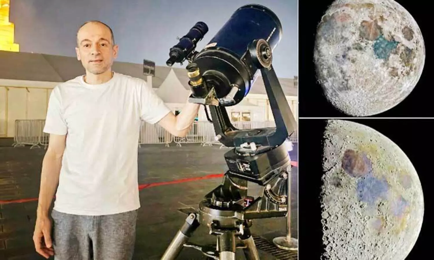 Amro Mahmoud Fathi Attia with his telescope at Souq Waqif