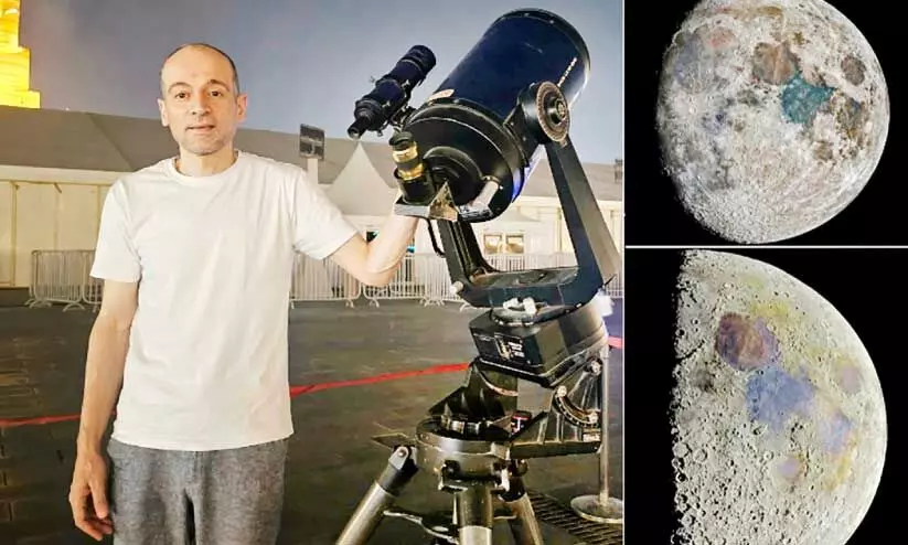 Amro Mahmoud Fathi Attia with his telescope at Souq Waqif