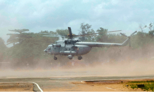 Air Force helicopter trial run conducted at Kollam Ashram ground