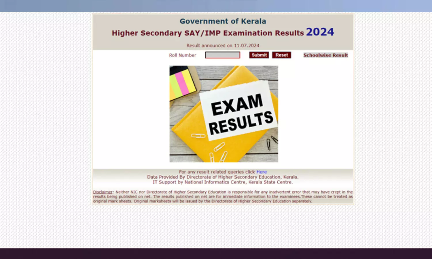 പ്ലസ് ടു ഇംപ്രൂവ്മെന്റ് പരീക്ഷാഫലം പ്രസിദ്ധീകരിച്ചു