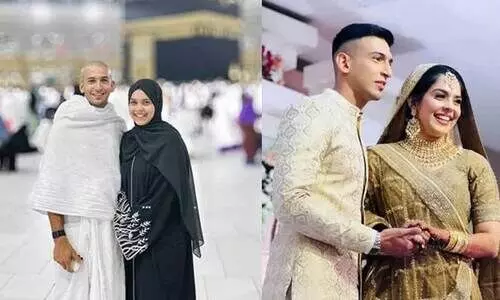 മക്കയിലെത്തി ഉംറ ചെയ്ത് ഒന്നാം വിവാഹ വാർഷികം ആഘോഷമാക്കി സഹൽ അബ്ദുൽ സമദ്