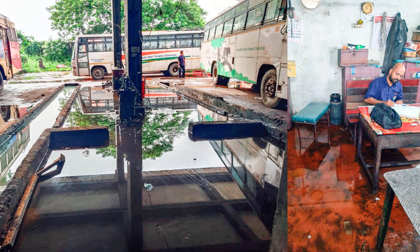 കോട്ടയം കെ.എസ്.ആർ.ടി.സി ഗാരേജ്; റാമ്പുകളിൽ മലിനജലക്കെട്ട്, പ്രതിസന്ധിയിൽ ജീവനക്കാർ കോട്ടയം കെ.എസ്.ആർ.ടി.സി ഗാരേജ്; റാമ്പുകളിൽ മലിനജലക്കെട്ട്, പ്രതിസന്ധിയിൽ ജീവനക്കാർ