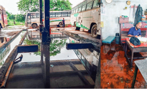 കോട്ടയം കെ.എസ്​.ആർ.ടി.സി ഗാ​രേ​ജ്​; റാമ്പുകളിൽ മലിനജലക്കെട്ട്​, പ്രതിസന്ധിയിൽ ജീവനക്കാർ